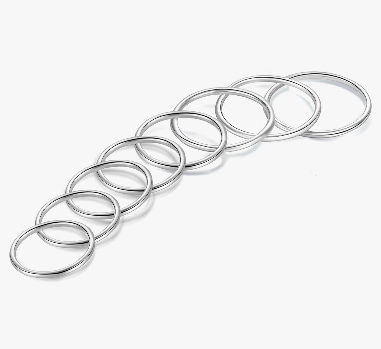 1-STACKABLE SET OF 8 THIN STERLING SILVER RINGS