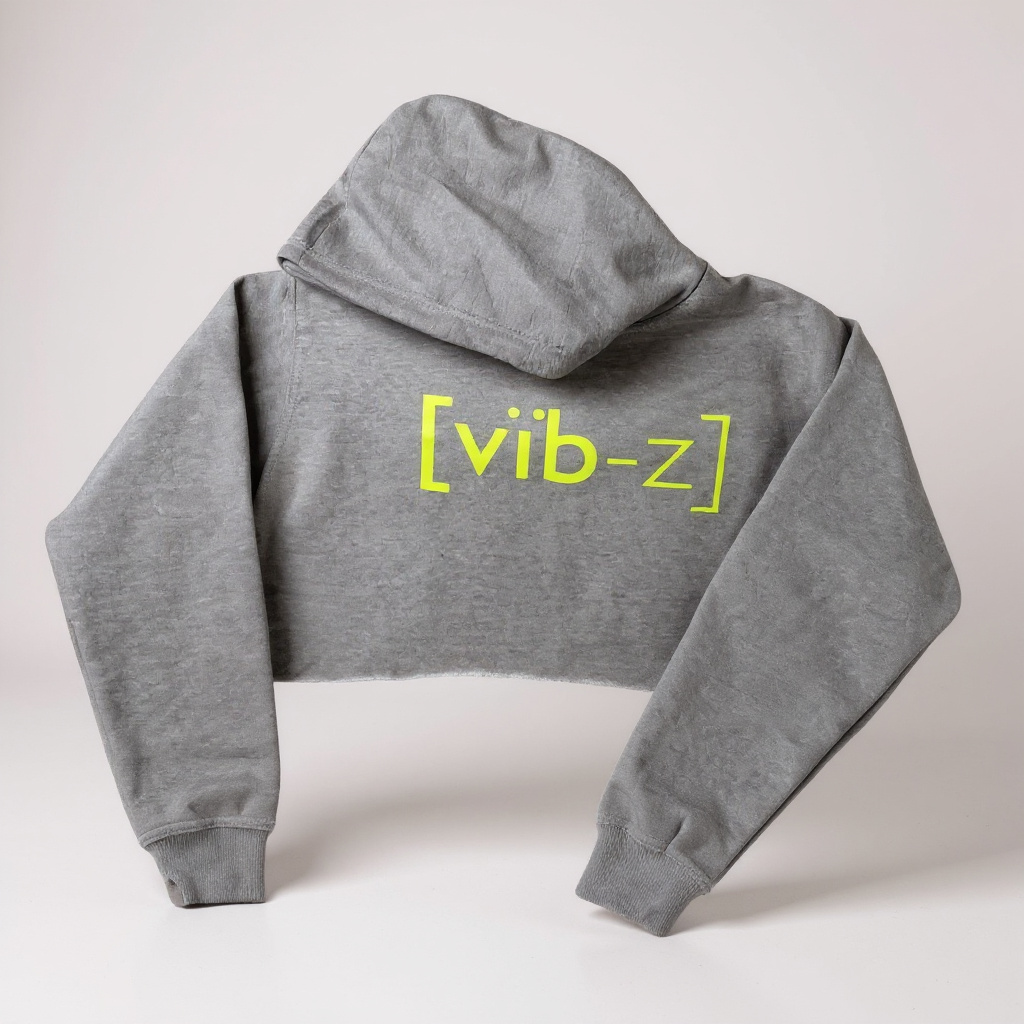 NEON VIBES CROPPED HOODIE-HEATHER GREY/NEON GREEN