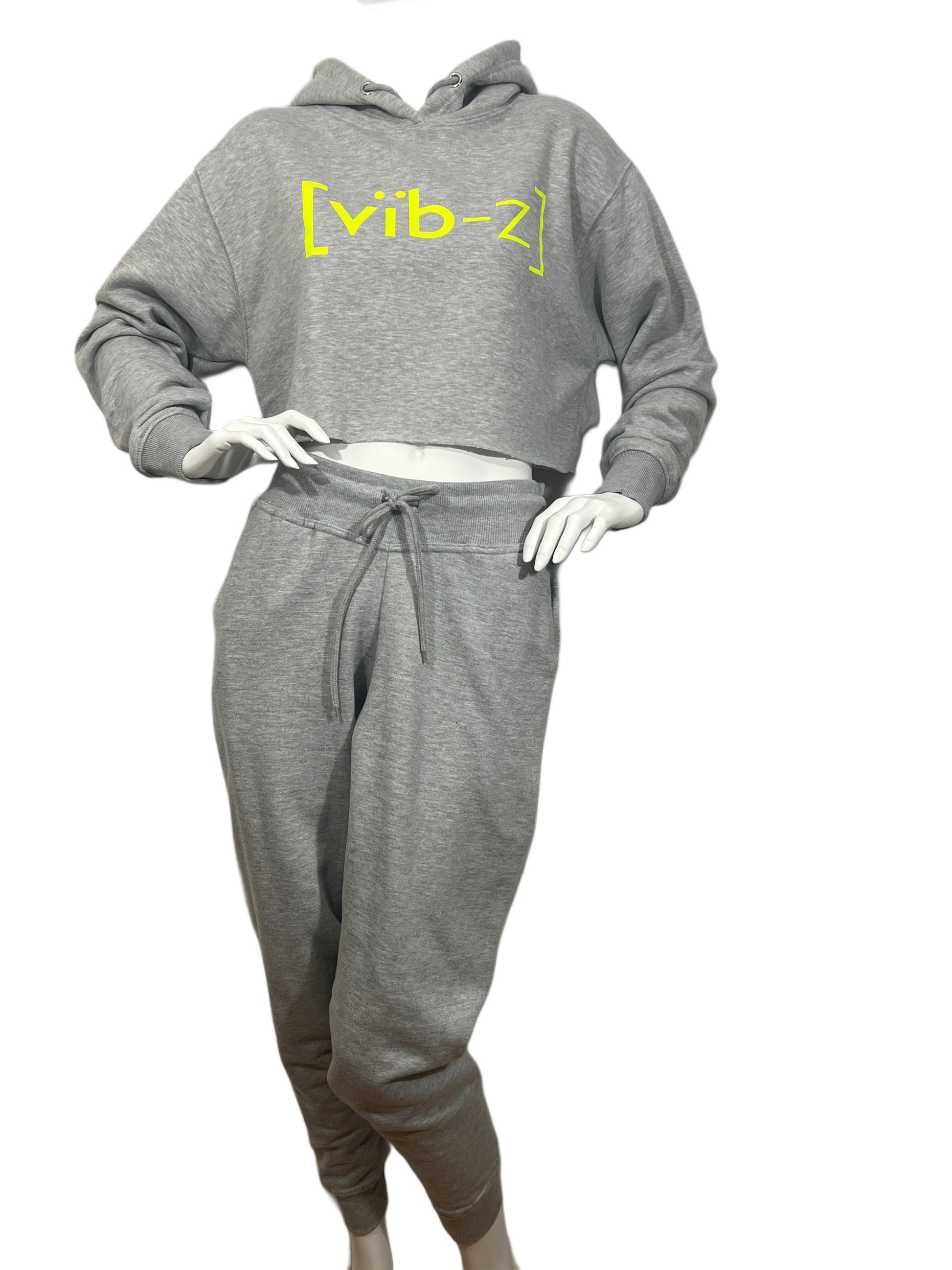 1-VIBES CROPPED HOODIE-HEATHER GREY/NEON GREEN