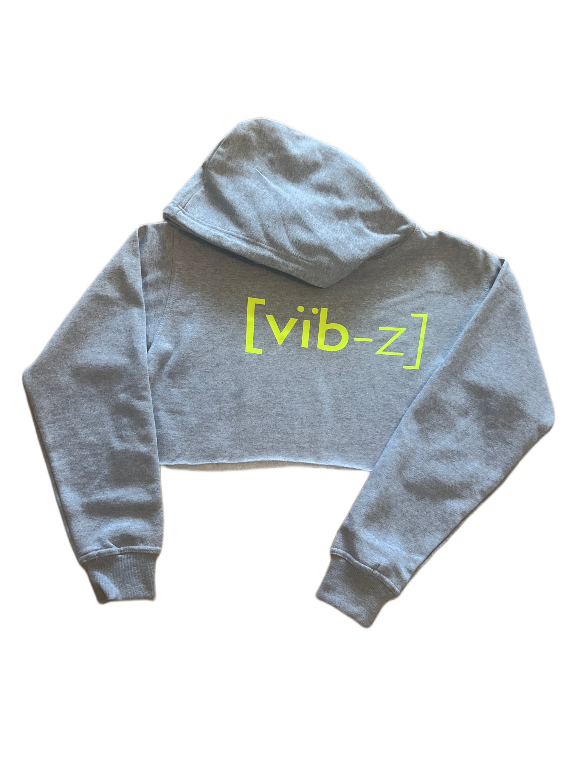 1-VIBES CROPPED HOODIE-HEATHER GREY/NEON GREEN