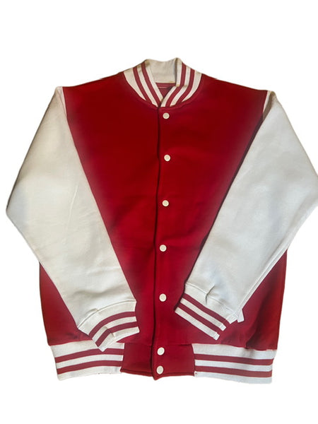 700-BY ARZO FLEECE BASEBALL JACKET-RED CURRANT/WHT