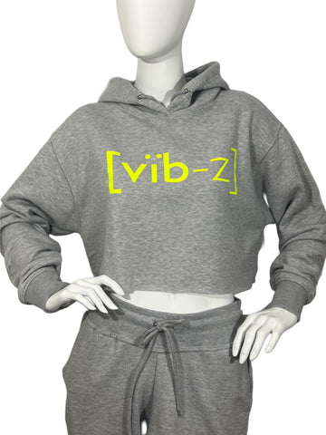 1-VIBES CROPPED HOODIE-HEATHER GREY/NEON GREEN