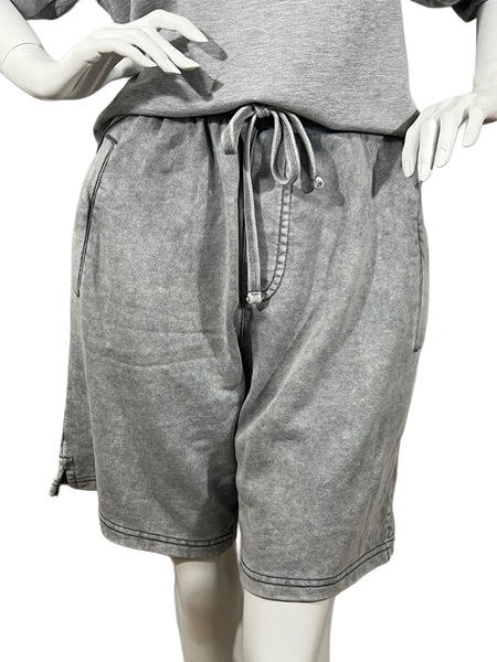 100-BY ARZO STONE WASHED SHORTS SET-HEATHER GREY