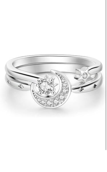 100-MOON & STAR DUO STERLING SILVER RING