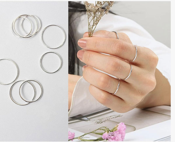 1-STACKABLE SET OF 8 THIN STERLING SILVER RINGS