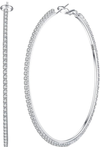 100-PAVE STERLING SILVER HOOP EARRINGS