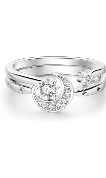100-MOON & STAR DUO STERLING SILVER RING