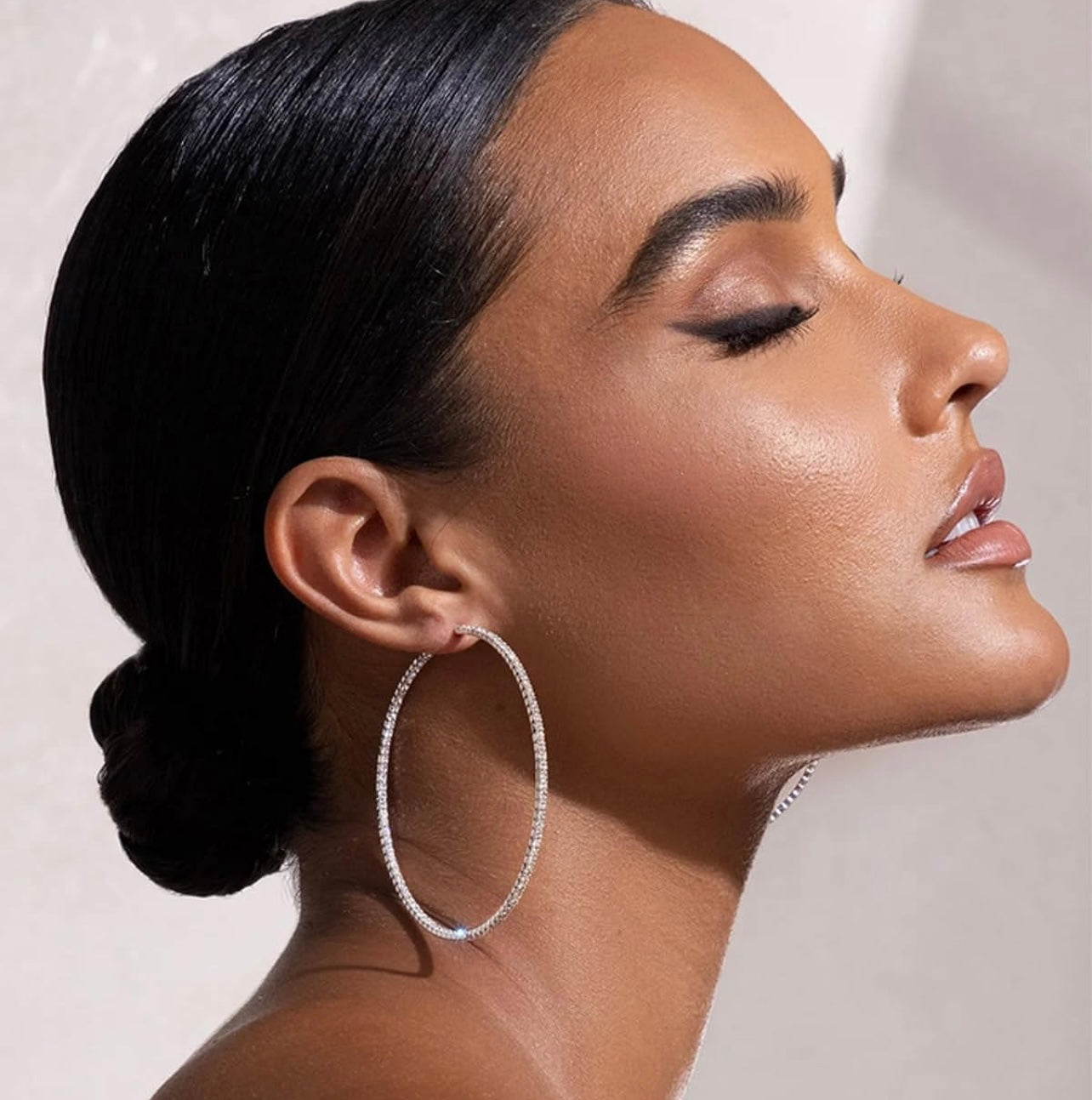 100-PAVE STERLING SILVER HOOP EARRINGS