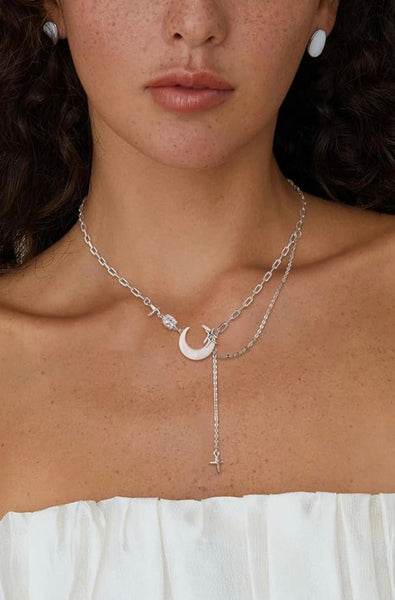 1-CELESTIAL CRESCENT MOON STERLING NECKLACE