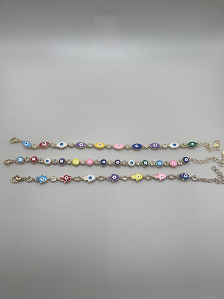 9999-MULTI COLORED EVIL EYE/HAMSA PROTECTION BRACELET SET