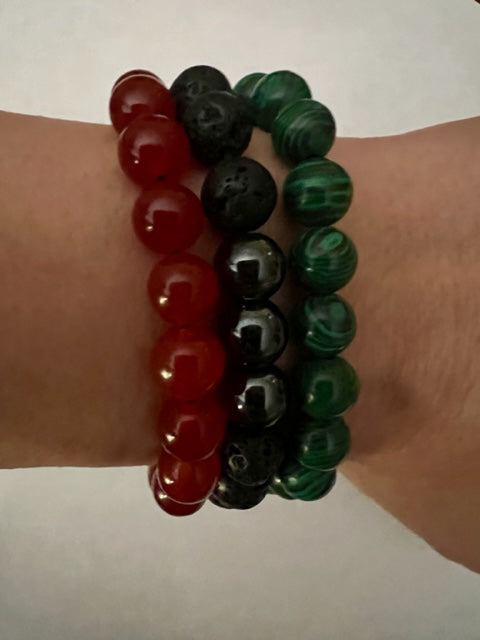 900-LAVA STONE HEALING CRYSTAL BRACELET SET-CARNELIAN STRENGTH & CLARITY