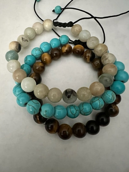 300-LUCK & TRANQUILITY TURQUOISE & TIGER EYE HEALING BRACELET SET